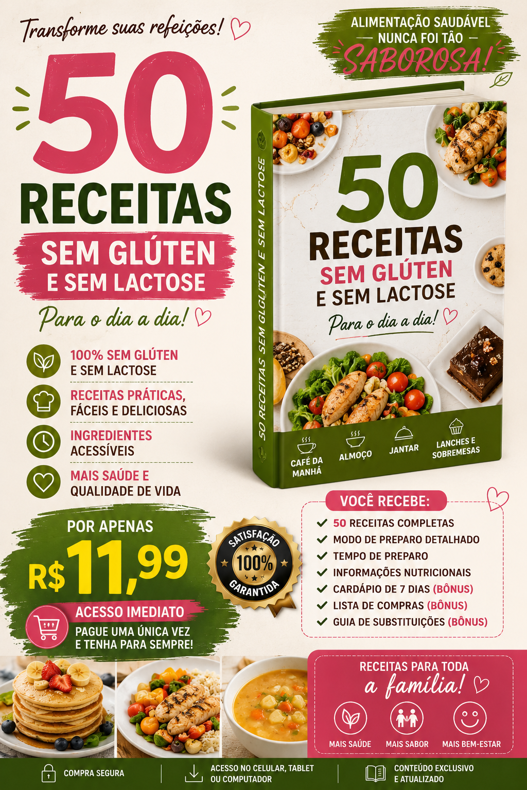 Capa Mockup 3D E-book 50 Receitas Sem Glúten e Sem Lactose